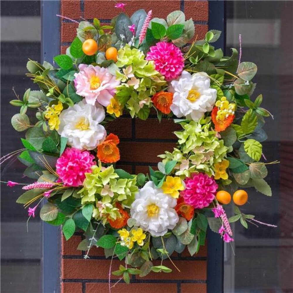 Spring Wreaths for Front Door 24 Inch Vibrant Summer Peony Hydrangea Floral